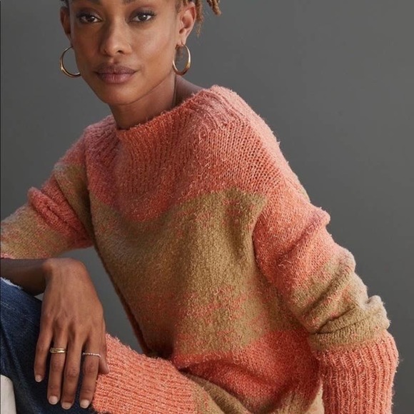 Anthropologie Pilcro Rugby Tunic Sweater Pink Combo Size M - Picture 1 of 8